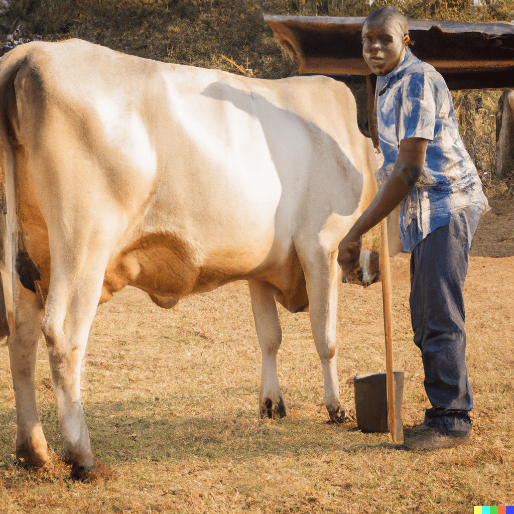 DALL·E Mini attempt to create "Zimbabwean farmer milking a cow", inputted by Henry Keyser.