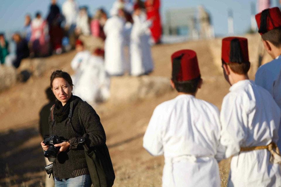 Maya Levin at Mt. Gerizim in West Bank on a Samaritan holiday. 
Photo by Fadi Arouri